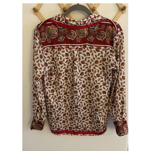 Zara Top Women's XS Paisley Satin Blouse Long Sleeve Collared Button Up - Picture 7 of 7